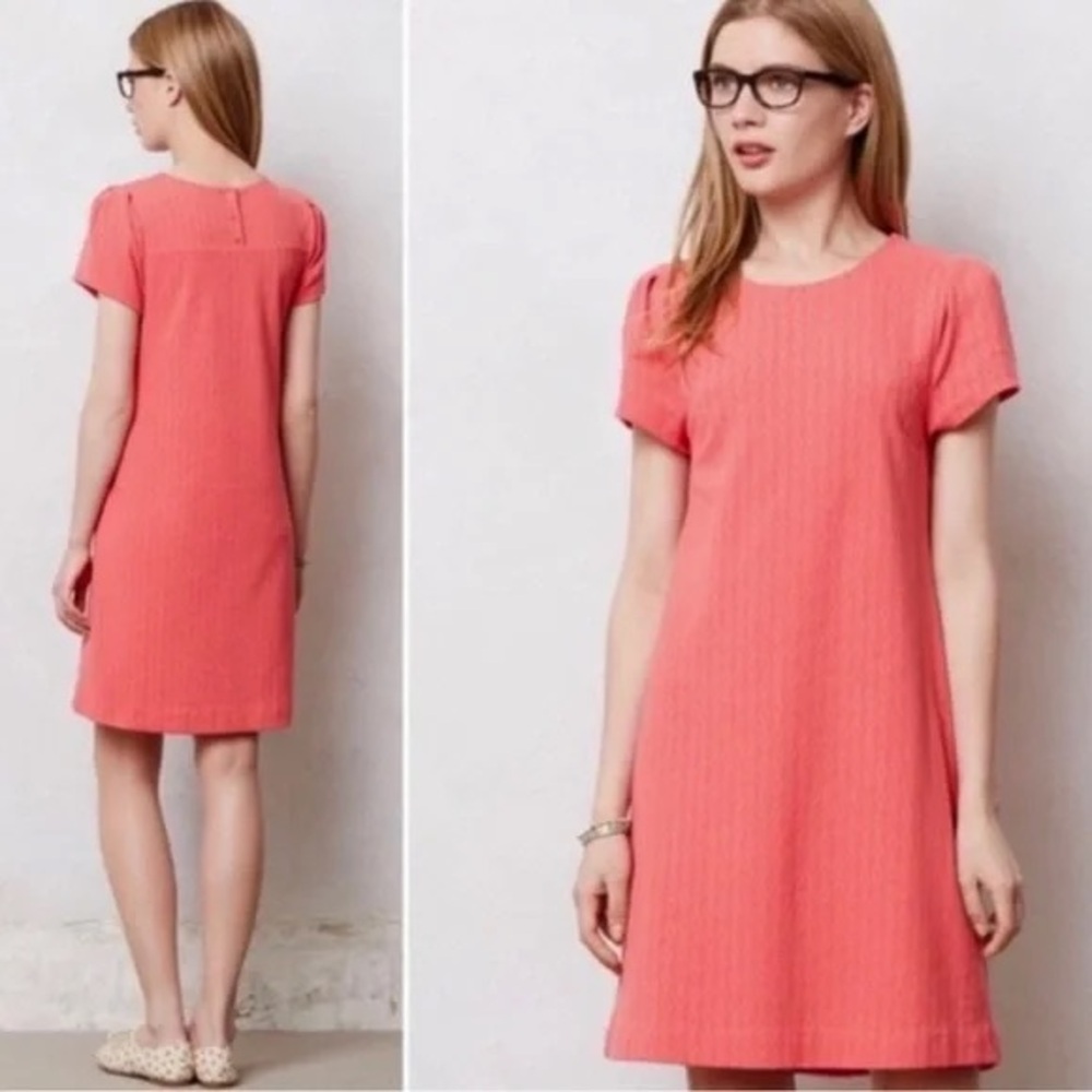 Anthropologie Maeve Diamond Textured Coral Shift Dress XL - Picture 8 of 9